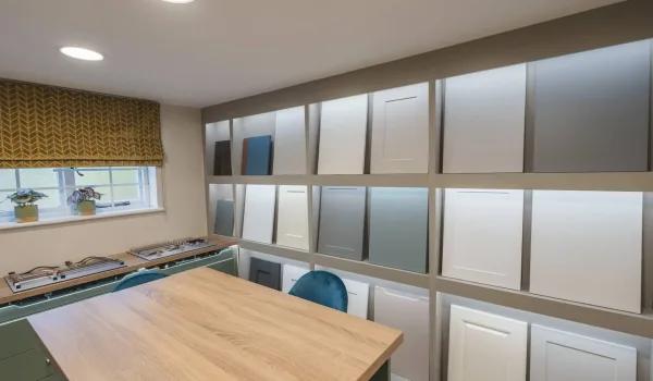 Different storage panels in the showroom, Complete Fitted Furniture.